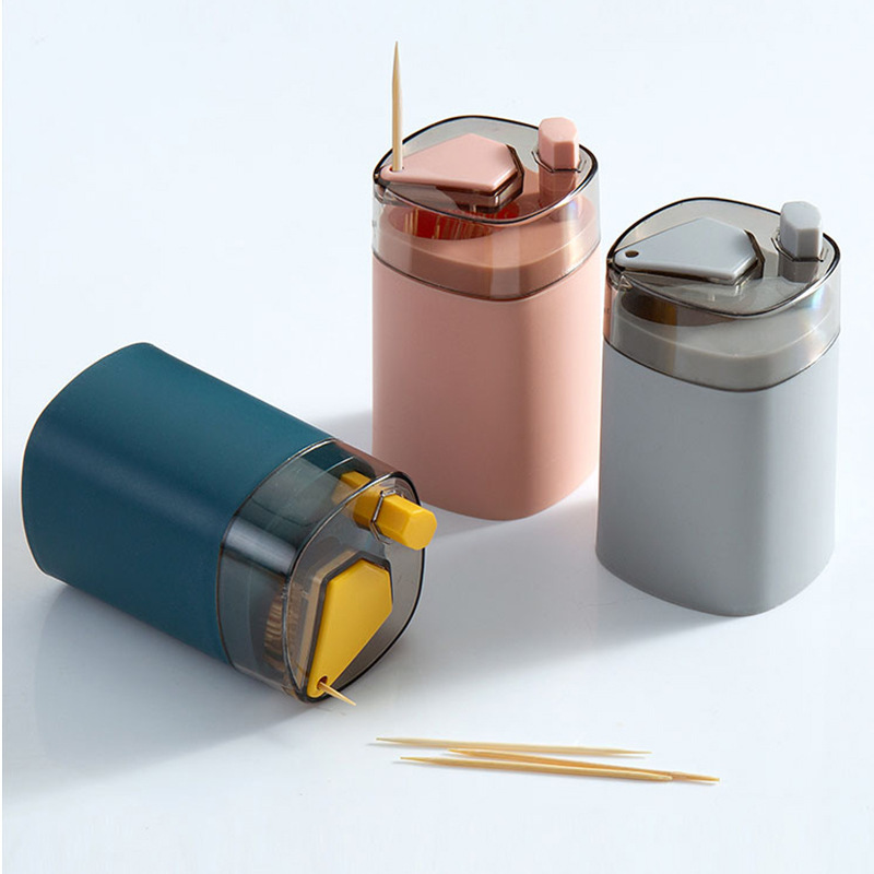 Nordic color automatic push-type toothpick box Home kitchen living room toothpick jar Portable creative toothpick holder