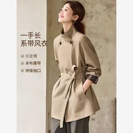 沫晗依美秋季新款立领可做大翻领插肩袖袖口撞色外套