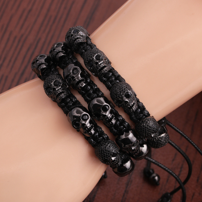 47g Weight Bracelets Classification Housewarming, Anniversary, Business, Wedding, Travel, Birthday, Festival Occasion Copper Material Skull Pattern Unisex Gender Fashion Style Green Color Fashion Skull Adjustable Copper Inlaid Zircon Bracelet 无