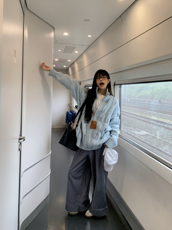慵懒风奶fufu软糯麻花毛衣外套女秋冬百搭宽松温柔拉链针织开衫厚|undefined