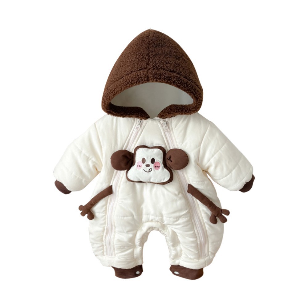 2024 ropa de algodón para bebé coreana, ropa de invierno occidental, una pieza, lindo traje de escalada de dibujos animados más mameluco acolchado de terciopelo