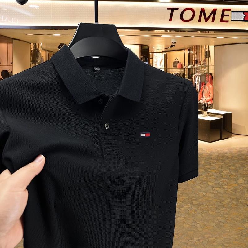 American Tommy 100% Pure Cotton Short-Sleeved T-Shirt for Men 2025 Summer New Style Loose Lapel Business Casual Polo Shirt