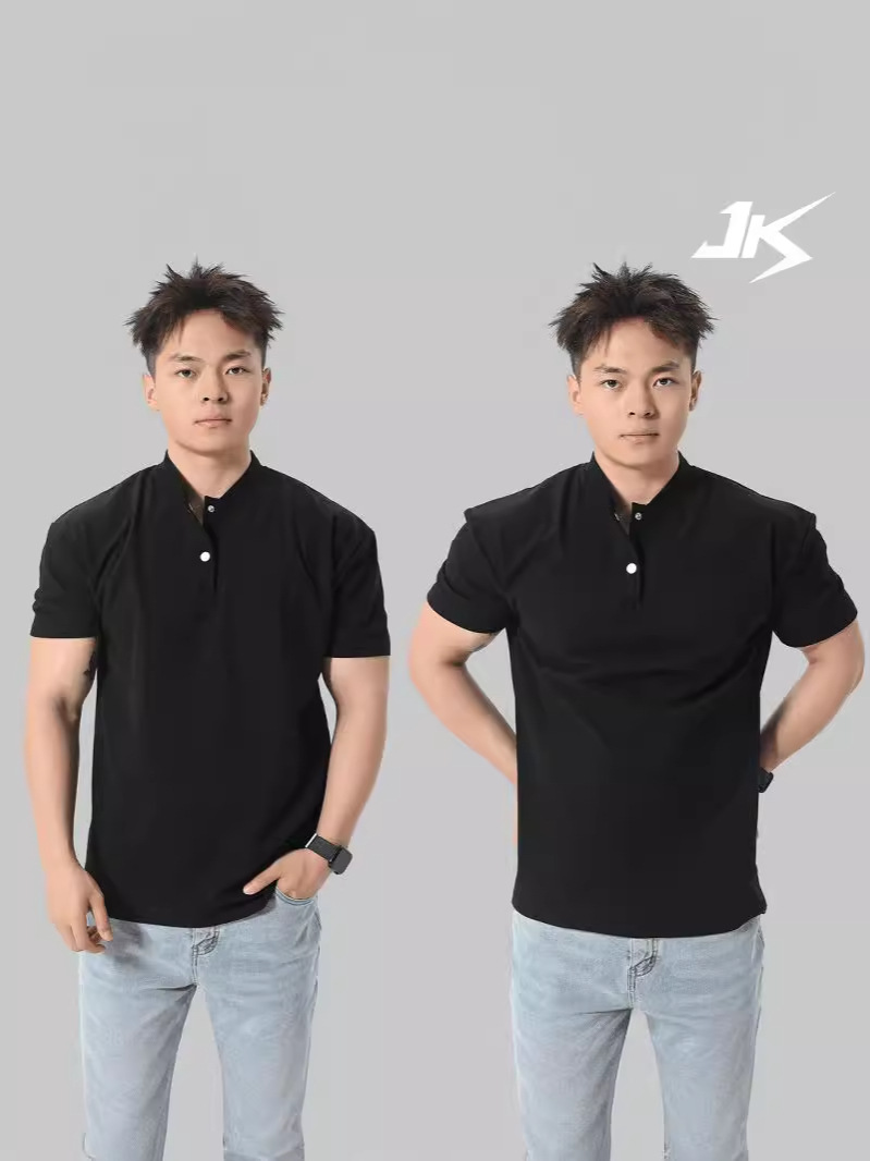 Puños de verano Nuevo polo chino Camisa de manga corta con cuello Henry Camiseta de hombre de fitness deportivo de ocio de alta elasticidad