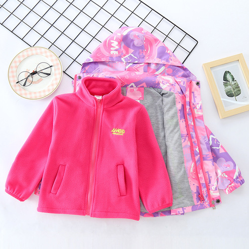 Children's three-in-one detachable down jacket autumn and winter clothing 2024 new style thickened coat for girls middle and large children's tops 