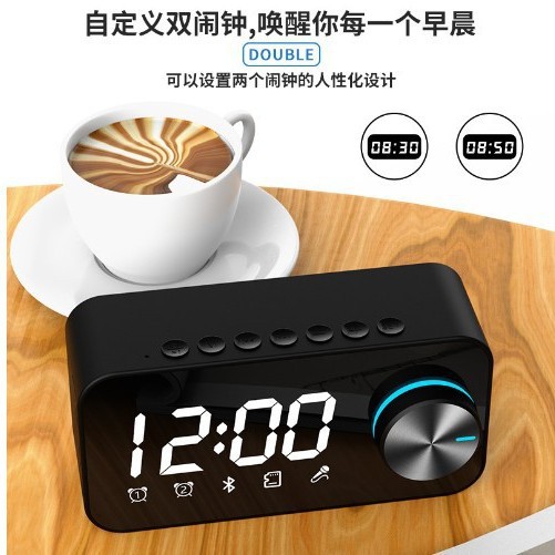 S16跨境镜面无线蓝牙音箱便携礼品家用插卡学生时钟闹钟电脑音响