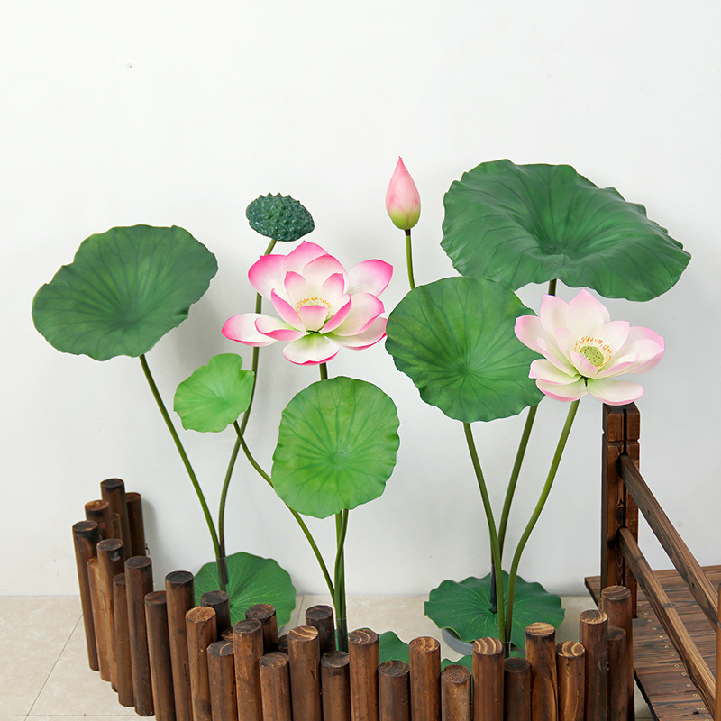 Flor artificial de loto hoja de loto falsa sala de estar de loto plástico PU decoración de flor falsa decoración de piscina accesorios de fotografía