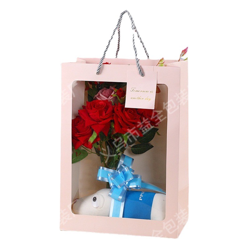 Bolsa de regalo tipo ventana para el Día del Maestro, cumpleaños, embalaje de flores, tarjeta de regalo, recuerdo, bolsa de papel, venta al por mayor image 1