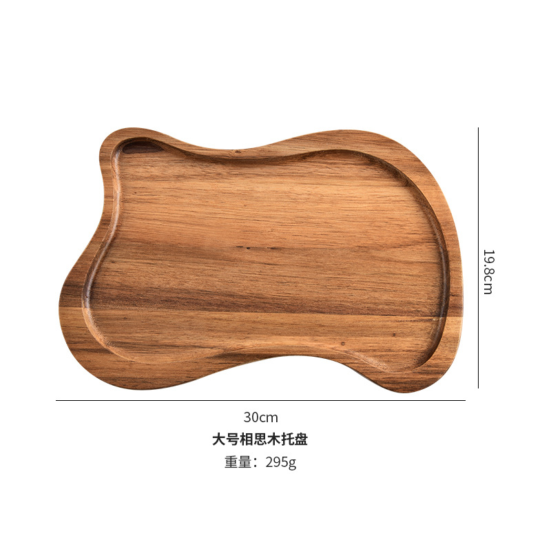 Acacia madera irregular platos de madera madera sólida creativa tazas de té de bocadillos platos de madera café bandeja de madera larga forma especial