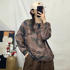 扎染长袖T恤卫衣女 秋款 文艺复古宽松显瘦百搭休闲套头打底上衣