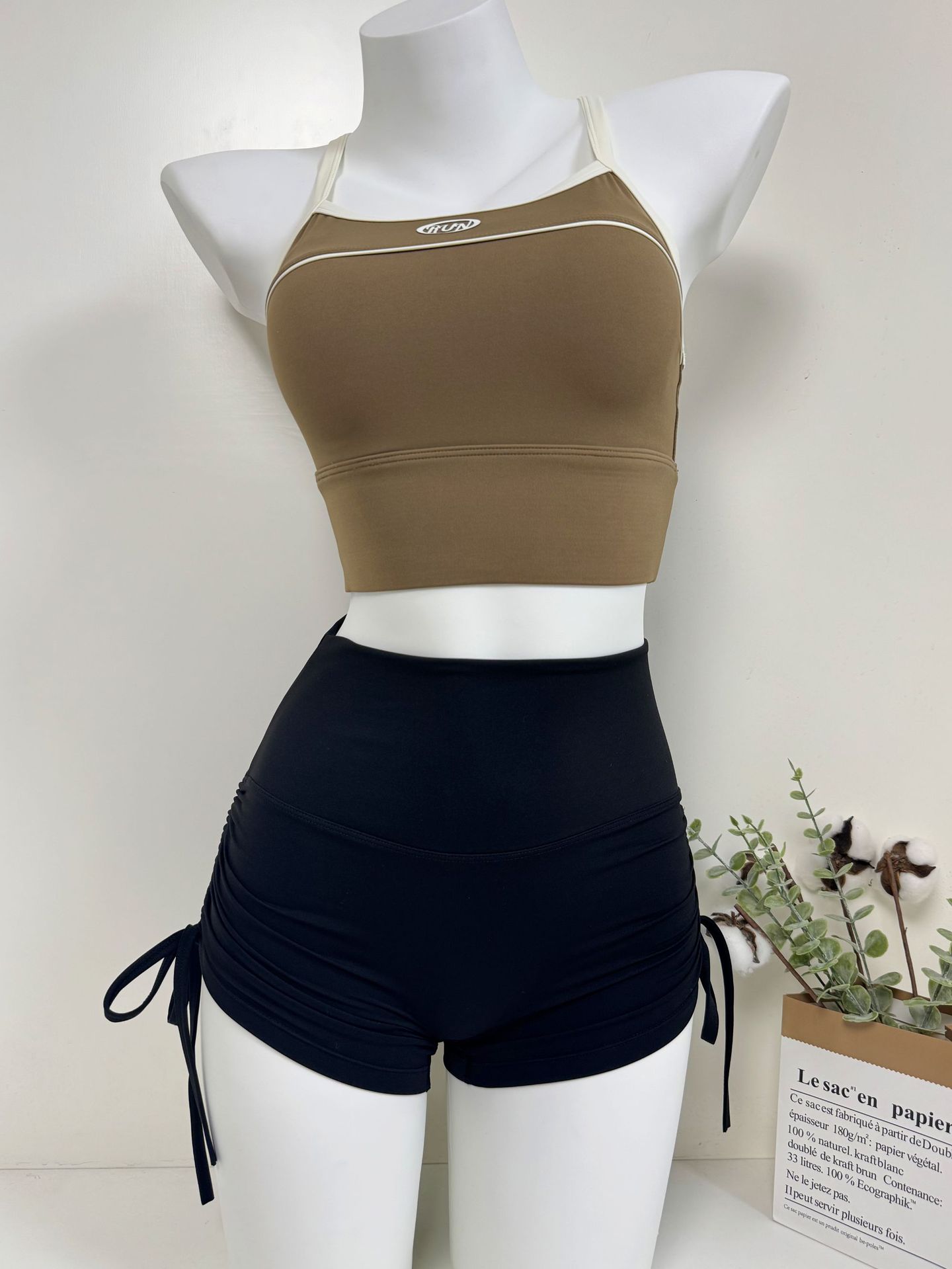 Yoga Shorts With Butt-lifting Pleats And Drawstring, Suitable For Fitness, Outdoor Sports, Cycling, Short-sleeved,_desvips.com