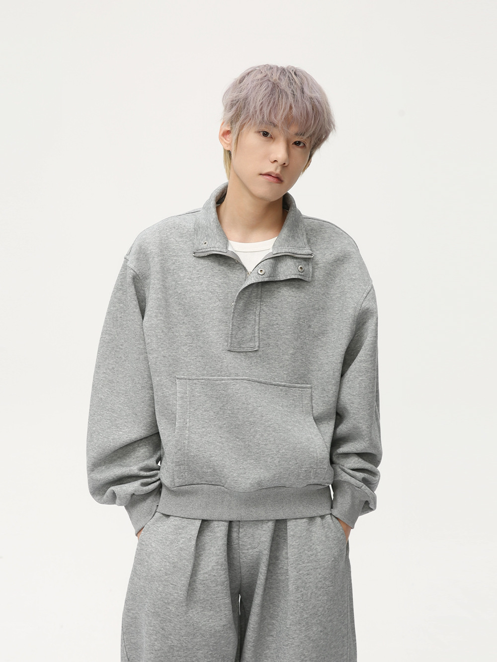 MTLCLOTHES Hombres| Coreano medio abierto con solapa ancha de color sólido contorno suelto conjunto deportivo casual