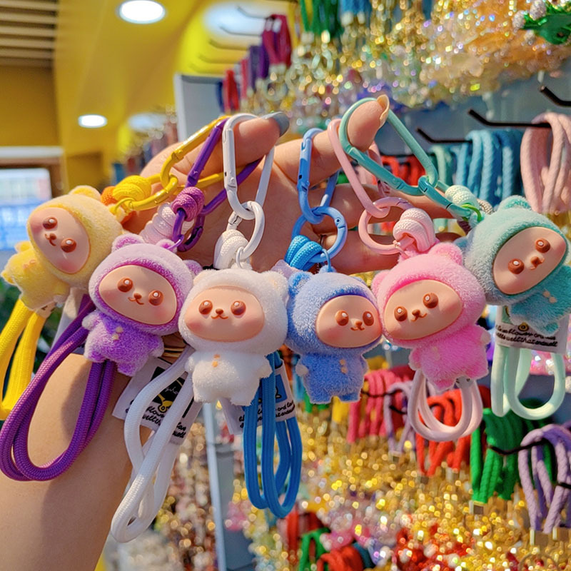 Caricatura flocado osos llavero pareja creativo llavero de automóvil lindos bolsos colgantes colgantes de teléfono móvil
