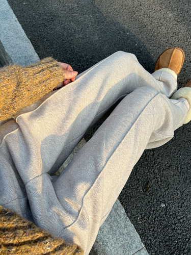 Women's Autumn/Winter Loose Casual Straight Leg Pants with High Waist Narrow Version Wool Knit Wide Leg Pants for Slimming and Long Legs