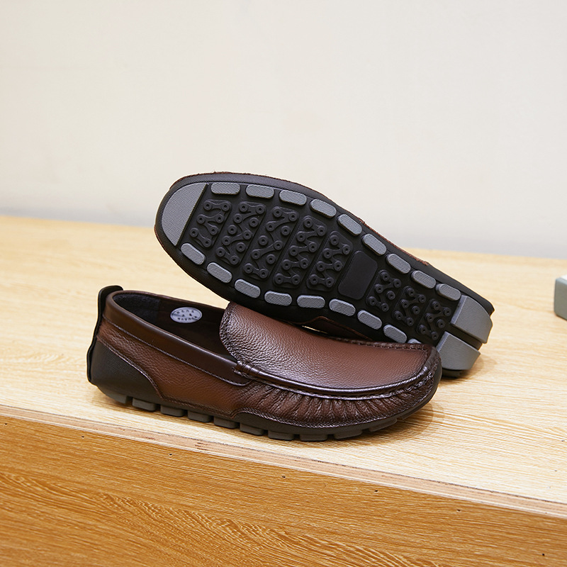 New single-layer leather bean shoes comfortable breathable flat men's leather shoes_voghion.com