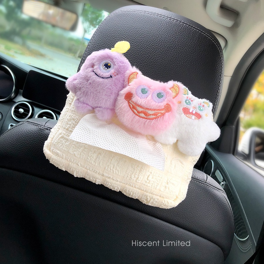 Cute Monster Caja de pañuelos de coche Caja de dibujo de papel de coche colgante Caja de reposabrazos Decoración de coche Bolsa de pañuelos de coche Mujer