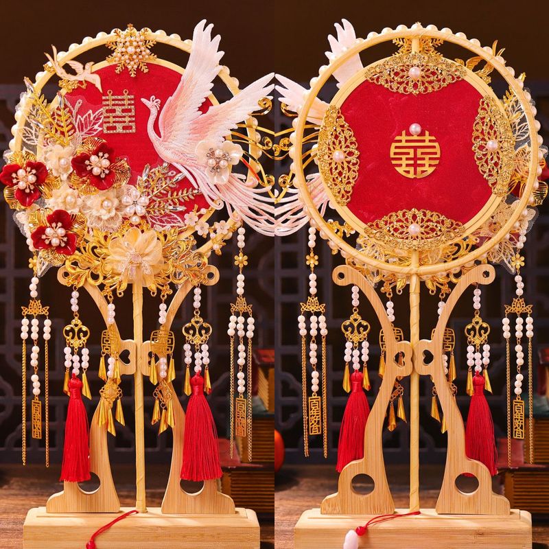 团扇新娘结婚双色双面新婚礼物送新娘出嫁闺蜜喜扇手工diy材料包|undefined