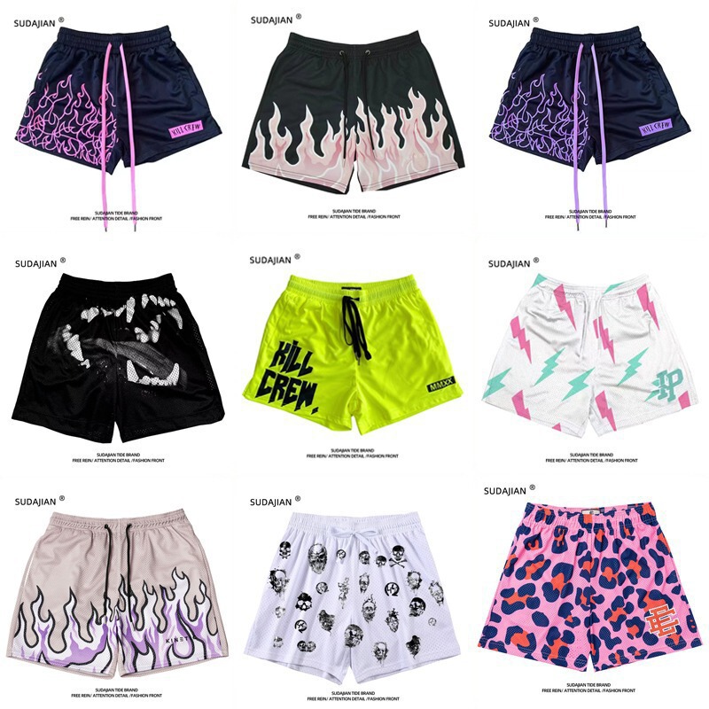 Summer Trendy Brand Printed American-Style Shorts for Men, Breathable Quick-Dry Basketball Running Shorts, High Street Loose Casual Shorts