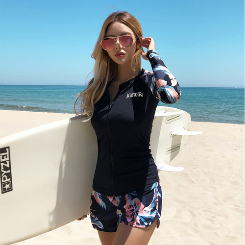 Korean new long-sleeved swimsuit, women's split trousers, sun protection diving suit, slimming belly cover suit, jellyfish suit, surfing suit