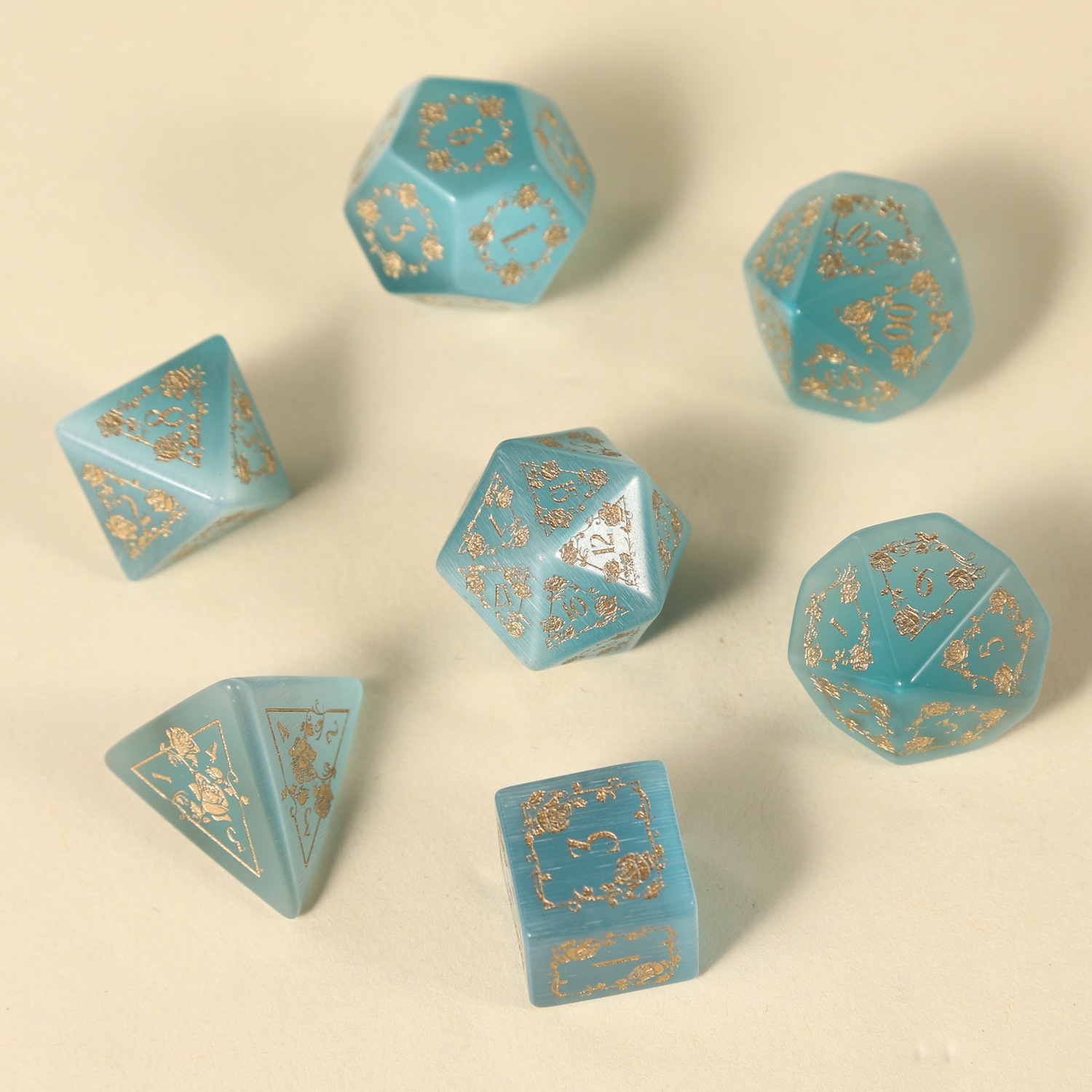 장미무늬-캣츠아이-브라이트 스카이블루 43 [7종세트]