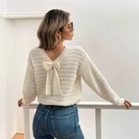 Европейский и американский экспорт AliExpress, весенне-осенний новый продукт Amazon, повседневный пуловер с бантом на спине, свитер с длинными рукавами