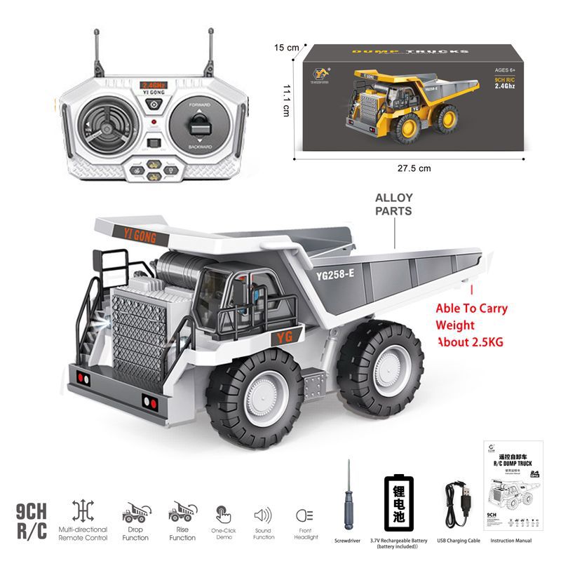 Vehículo de ingeniería de control remoto aleación inalámbrica 2.4G excavadora eléctrica camión de simulación camión de carga juguetes para niños