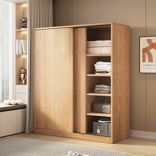 Wardrobe Home Bedroom Small Apartment Simple Log Style Cabinet with sliding door for rent Real Wood Hanging Seal for Health