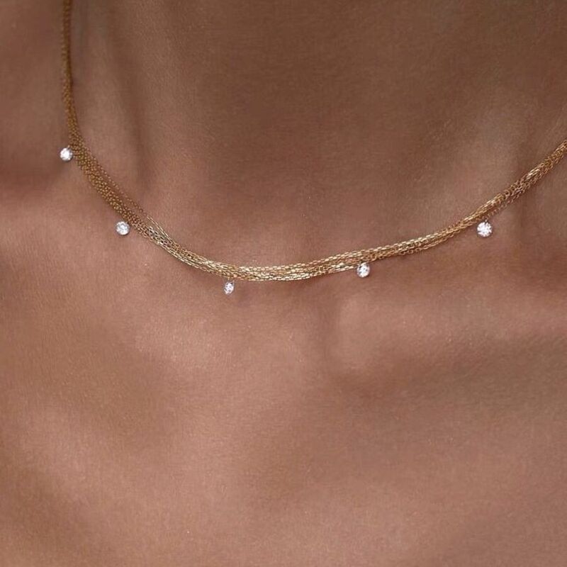 [People's Collection] No fading, beautiful, extremely fine high carbon diamond clavicle chain can be worn in bathing, no fading, multi-layer stacking