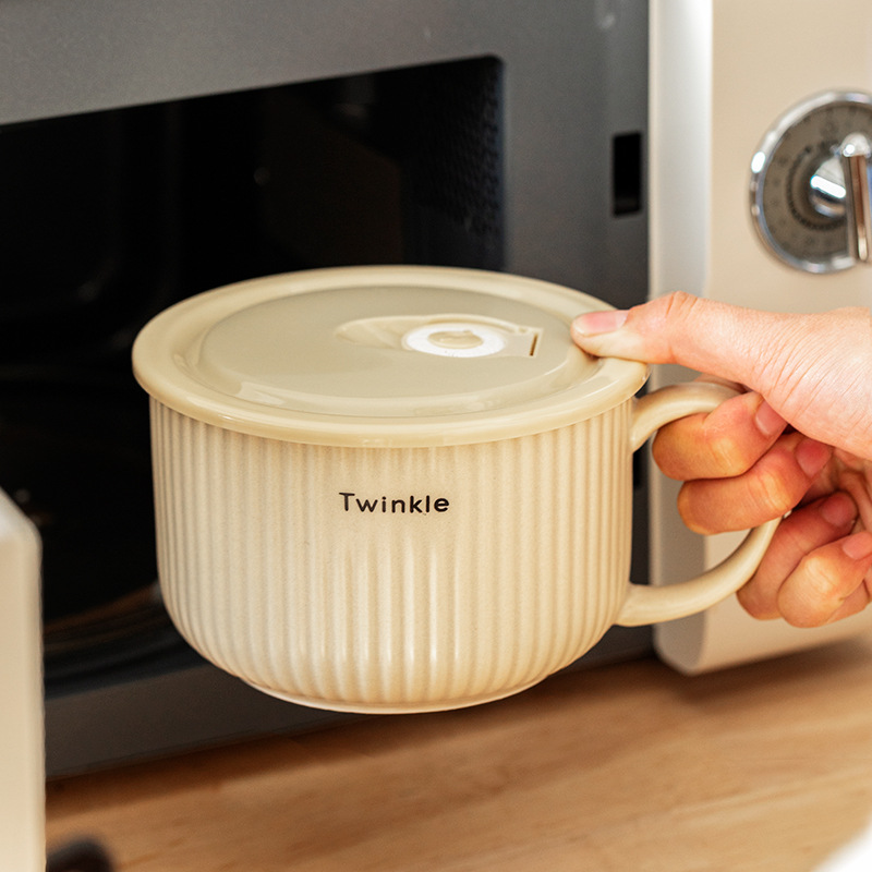Shanen tazón de fideos instantáneos de cerámica con tapa Taza de fideos instantáneos japoneses para estudiantes dormitorio tazón de fideos instantáneos cantina lonchera sola
