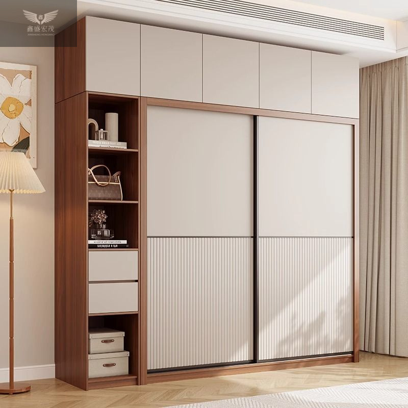 Dormitorio moderno y simple productos acabados ecológicos tablero armario de madera maciza multicapa ligeramente lujoso puerta corredera puerta corredera armario doméstico image 4