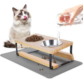 木制猫咪喂食器碗架家用铁木结合猫碗支架室内落地式猫碗增高架