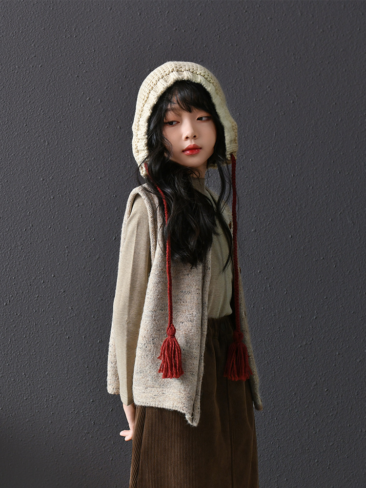 Falda de media longitud para niñas otoño e invierno para niños, falda cálida de pana de cintura alta retro para niños