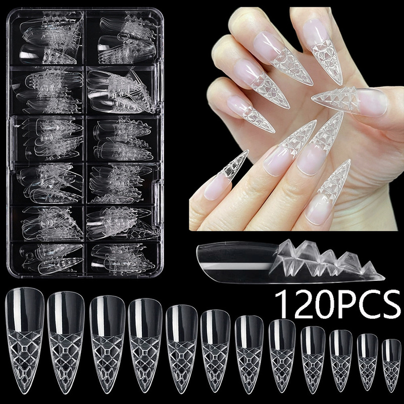 Cross-border nail art glass nail piece 120 piece transparent trapezoidal long pointed concave-convex 3D rivet wear a factory wholesale