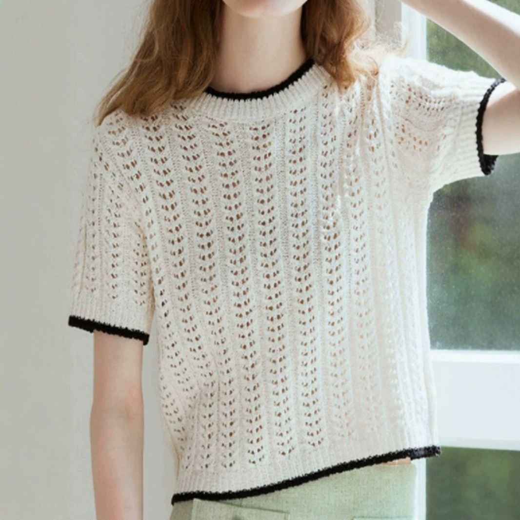 Внешняя торговля трансграничная Европа и амазонка источник женский круглый воротник с короткими рукавами полый пляжный трикотаж весной и летом