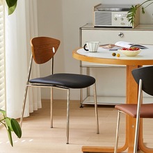飞鸟椅北欧轻奢复古餐椅不锈钢家用餐厅设计师椅子ins风实木靠背