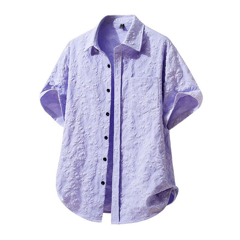 2026 Summer Men's Short-Sleeved Solid Color Cross-Border Supply Large Size Amazon Men's Beach Lace Floral Short-Sleeved Shirt 2026 Summer Men's Short-Sleeved Solid Color Cross-Border Supply Large Size Amazon Men's Beach Lace Floral Short-Sleeved Shirt