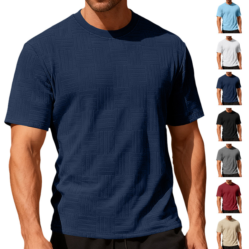 Nuevo comercio exterior delgado cuello redondo toallas de manga corta personalidad camiseta de estilo europeo y americano camiseta de base casual hombre
