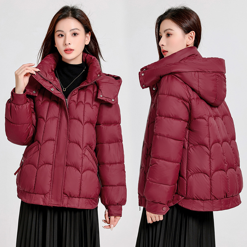 2025 nuevo invierno corto pequeño vestido de algodón de viento fragante con capuzas de pan universal chaqueta de algodón delgada
