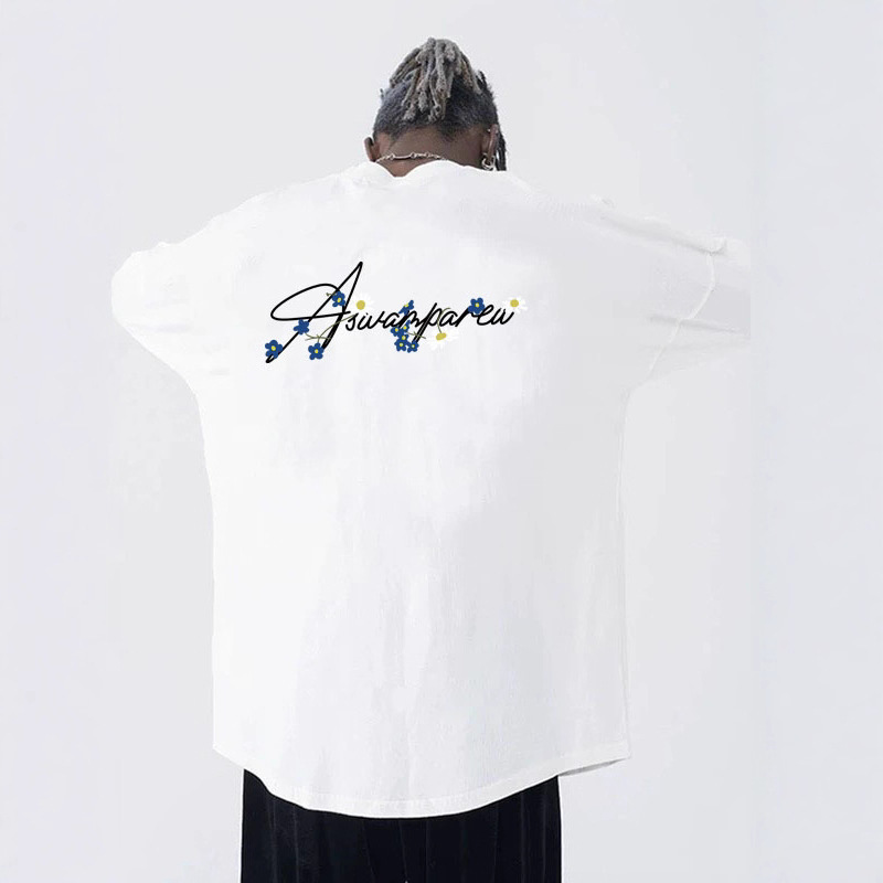 アメリカのトレンディなブランド刺繍ボトムシャツメンズ夏ハイストリートレトロデザインラウンドネックTシャツバイブルーズ長袖トップ|undefined