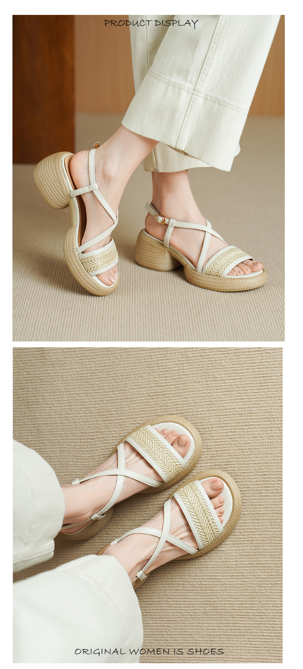 Sandal cao gót nữ mũi hở quai chéo khóa ngang gót dày — Màu nâu nhạt chi tiết 7