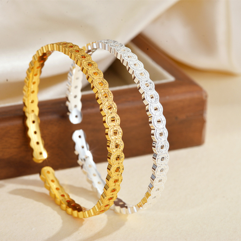 Cnc Flashing Coin Crushed Ice Bracelet Gold Open Solid Copper Coin Silver Plated Bracelet Same Style as Xiaohongshu