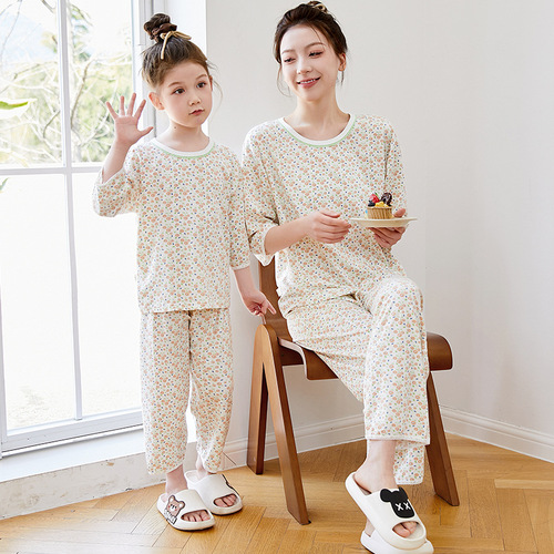 Summer children's Modal home clothes set, big children's thin cloud oxygen cotton boys and girls parent-child air-conditioned pajamas