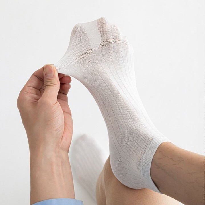 Combed Cotton Men's Short Socks with Vertical Stripes, Thin, Breathable, Cool, Sweat-Absorbent, Odor-Resistant, Spring, Summer, Autumn, Seamless Business Socks