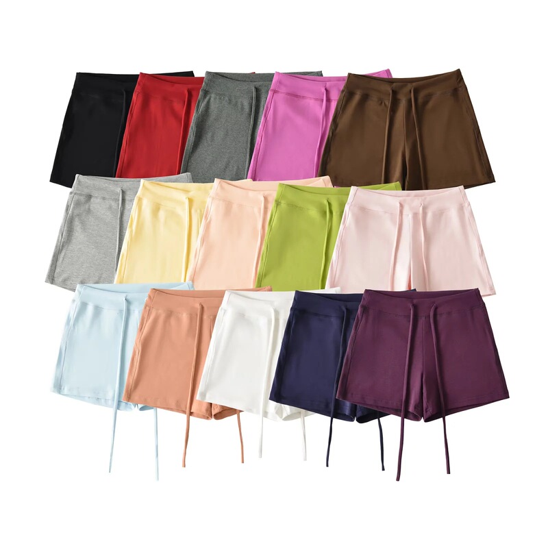 American-style sexy low-waist drawstring slim-fit shorts for women, new summer solid color running sports casual hot pants