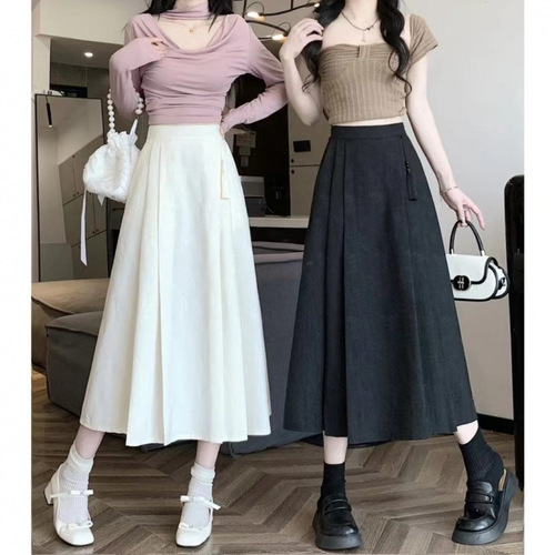 Half-length Skirt 2025 Summer New Chinese Style National Wind Embroidered Maquan Skirt High-waist A-line Medium-length Pleated Dress