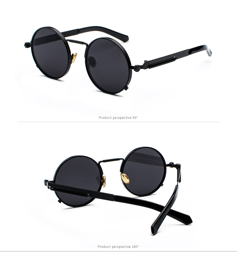 35g Weight Full Frame Glasses Structure Sunglasses Classification Ac, UV400 Protection Lens Material Round Frame Glasses Style Party, Street Occasion Solid Color Pattern All Seasons Season Men's Gender Punk, Streetwear Style Punk Streetwear Solid Color Ac UV400 Protection Round Frame Full Frame Women's Sunglasses 2