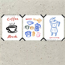 咖啡时刻 面包店咖啡馆 手绘插画布质喷绘海报装饰画拍照墙贴