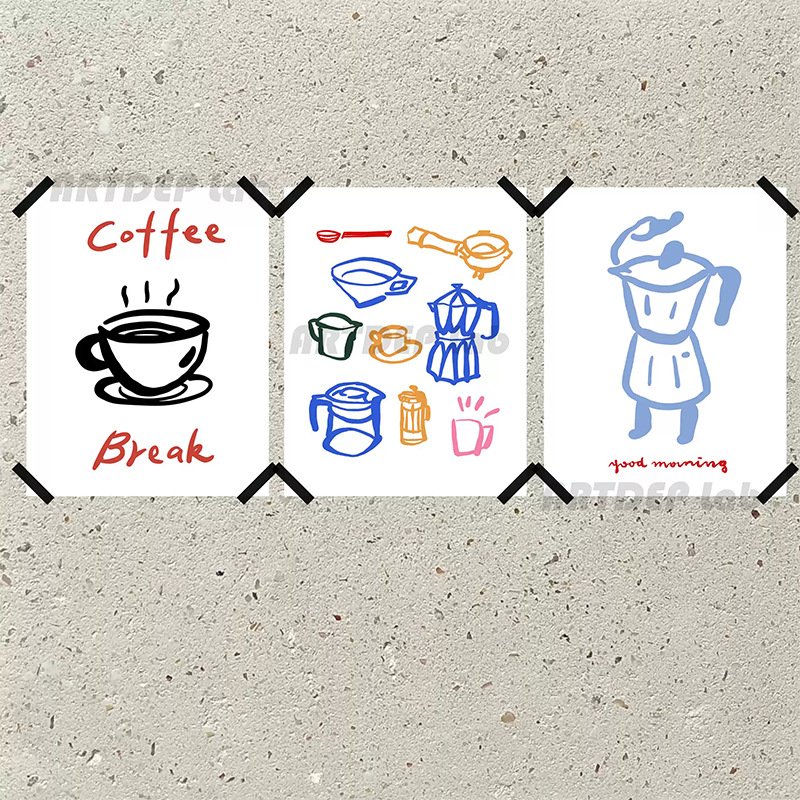 咖啡时刻 面包店咖啡馆 手绘插画布质喷绘海报装饰画拍照墙贴