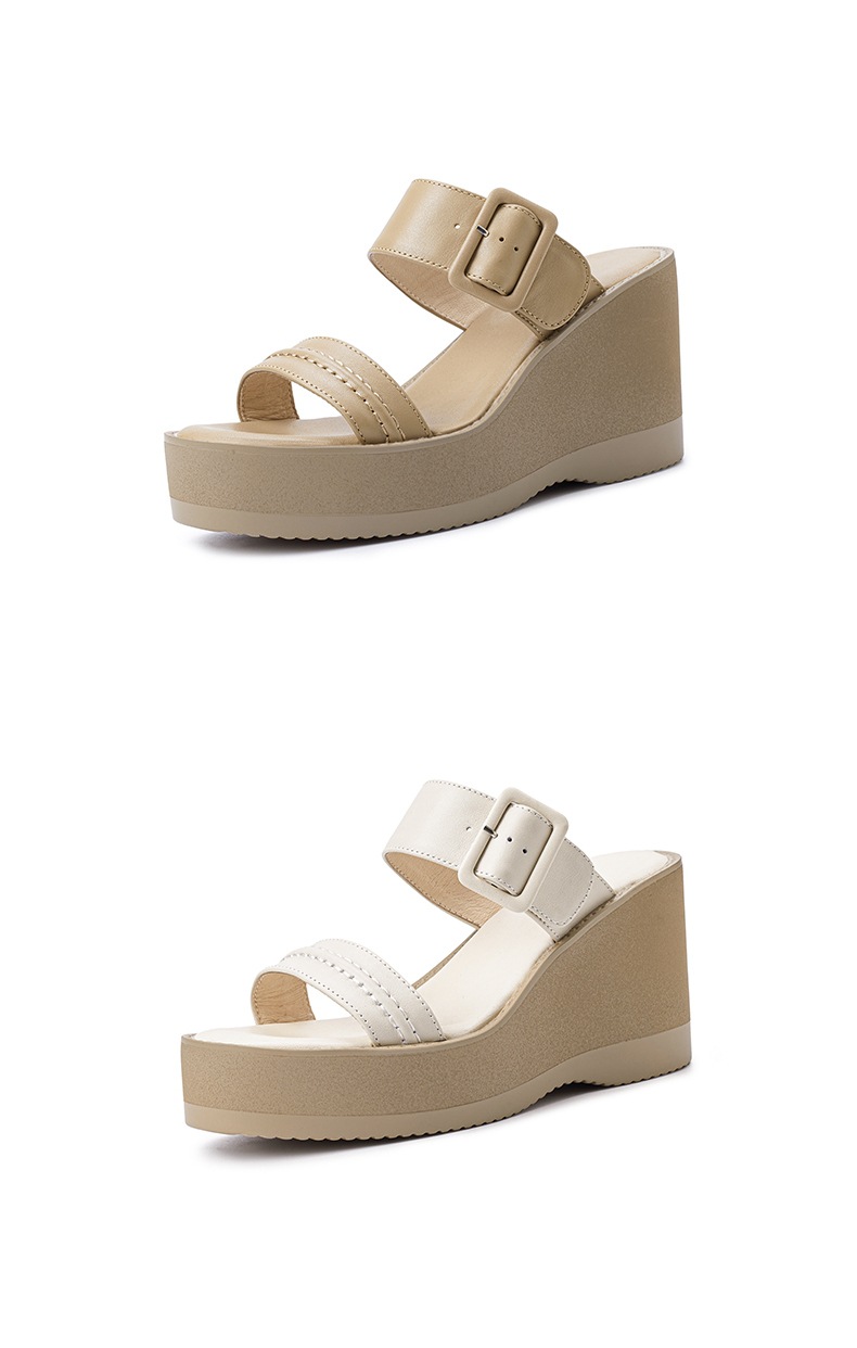 Sandal cao gót nữ hở mũi đế xuồng da bò quai một chữ thắt nút — màu trắng ngà chi tiết 13