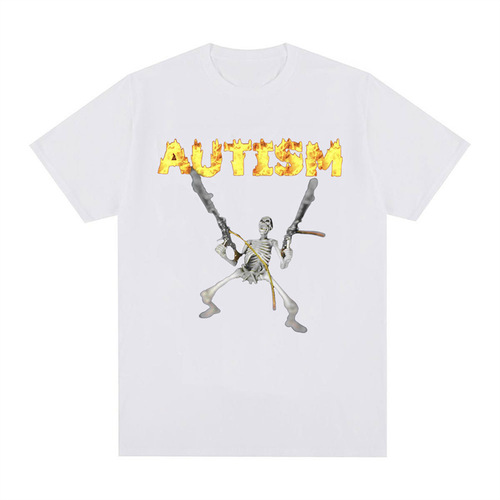 Skeletron Fashion Trend Funny Cotton Casual Hip-Hop Men's T-Shirt Joke T-Shirt Humorous T-Shirt Autism Skeleton Short Sleeve