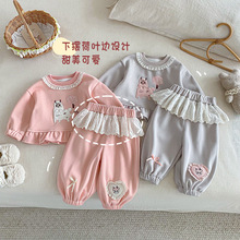 【不退不换】女童加厚花边卫衣小左小右冬季宝宝洋气卡通爱心卫裤